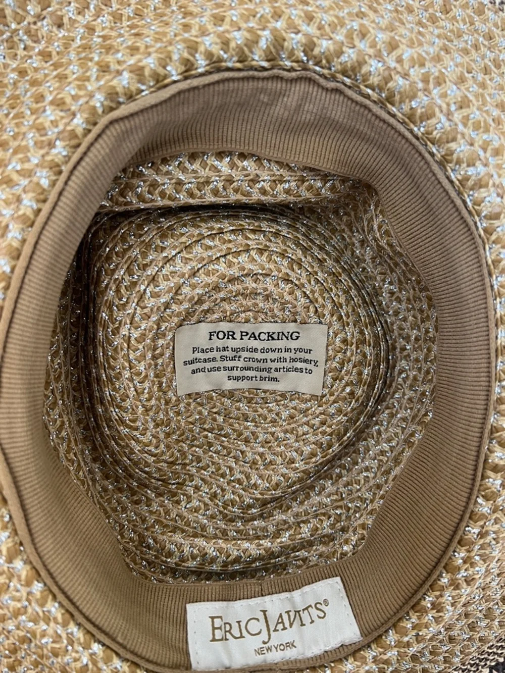 Eric Javits Summer Hat Natural with Silver Lurex - Picture 6 of 6
